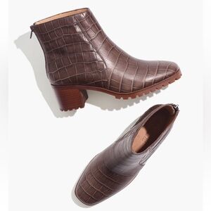 Madewell Brown Lugsole Boot in Croc Embossed Leather